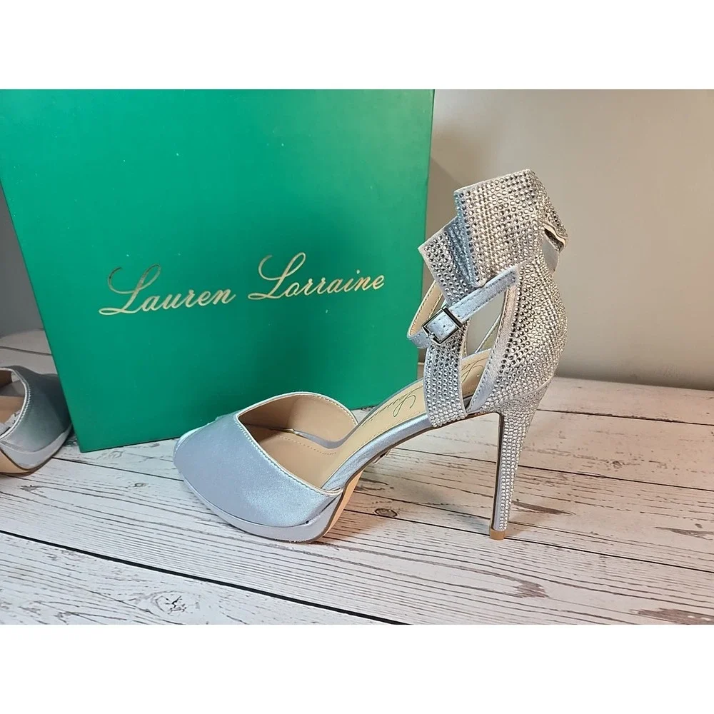 Lauren Lorraine‎ Silver Fling Womens 10 Stilettos Cocktail Prom Dress Holiday